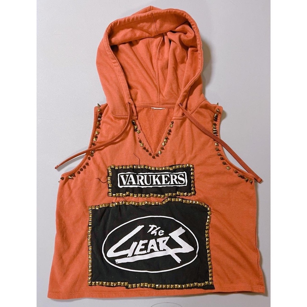 ‘Varukers’ ‘The Gears’ Band Patches Sleeveless Pullover Hoodie Top Shirt Size L